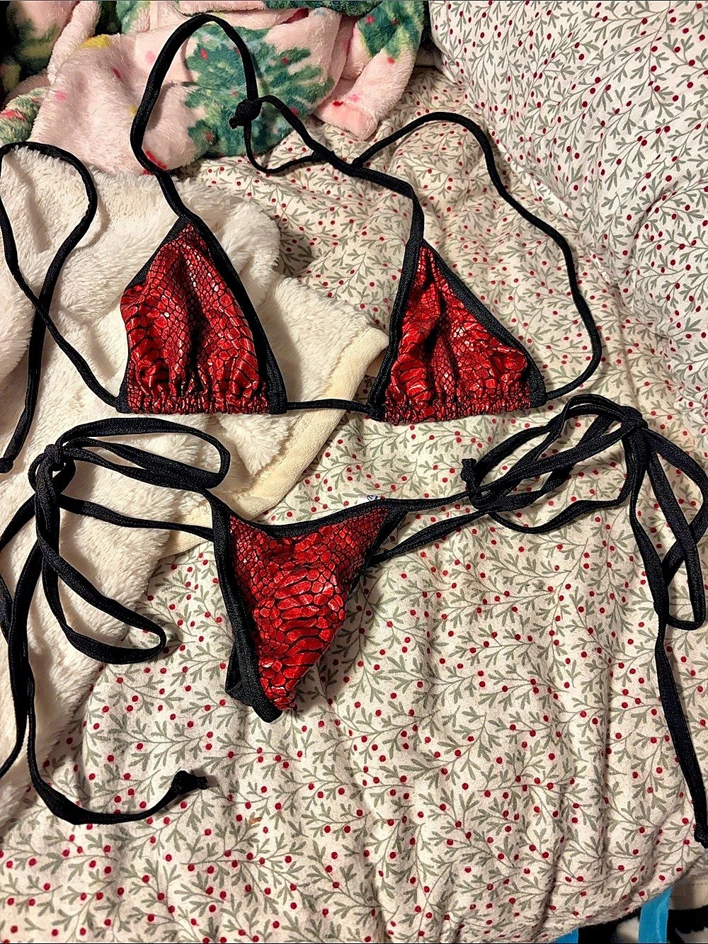 Red & Black Animal Print Bikini Size Small